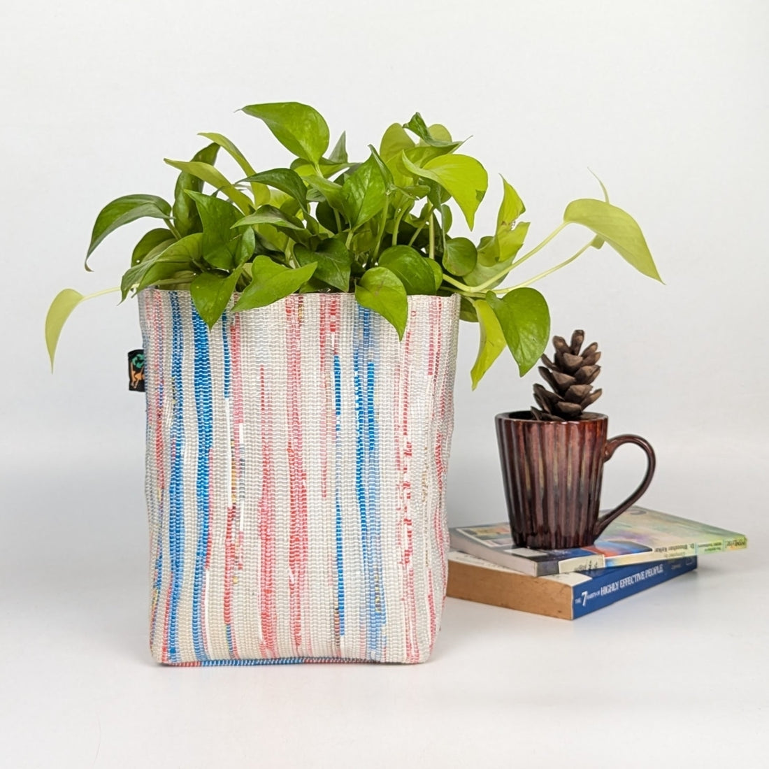 Red Blue White Upcycled Handwoven Grow Pot Big (GPB1224-003)