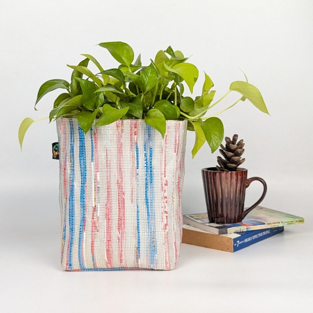 Red Blue White Upcycled Handwoven Grow Pot Big (GPB1224-003)