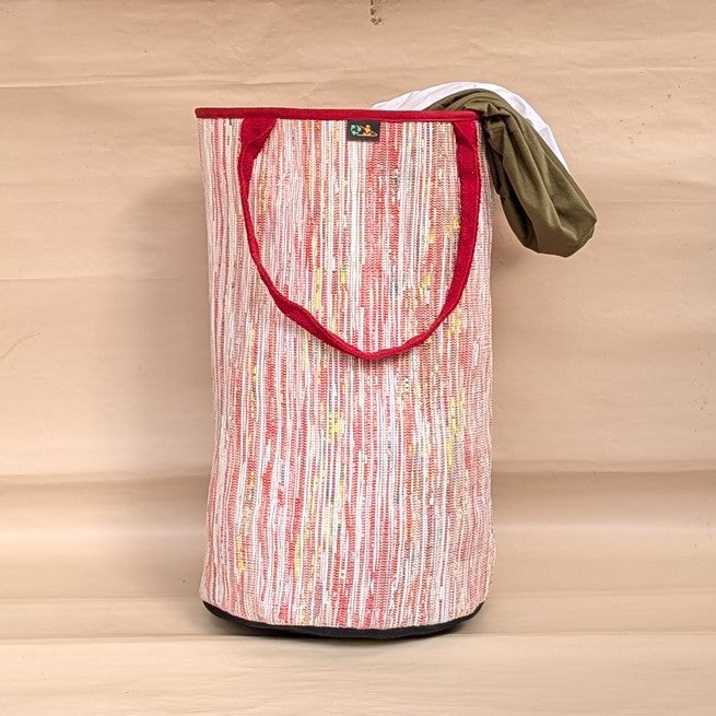 Red Striped Upcycled Handwoven Laundry Bag (LBG1224-006) PS_W 