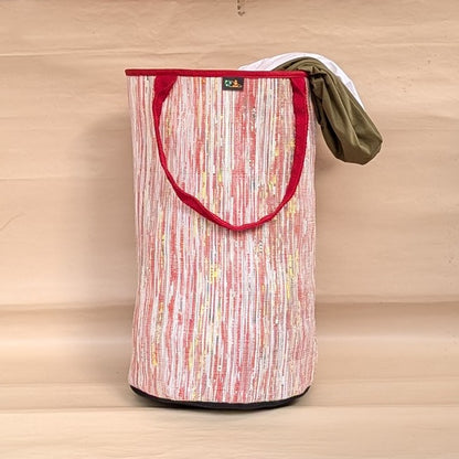Red Striped Upcycled Handwoven Laundry Bag (LBG1224-006) PS_W 