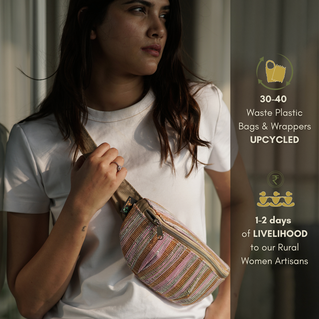 reCharkha X India Hikes Yellow Green Brownish red Upcycled Handwoven Fanny Pack (FP0724-008) PS_W