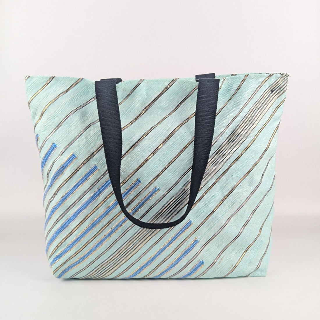 Shimmery Golden Black Green Blue Upcycled Handwoven Designer Beach Bag (BBD0125-005) PS_W
