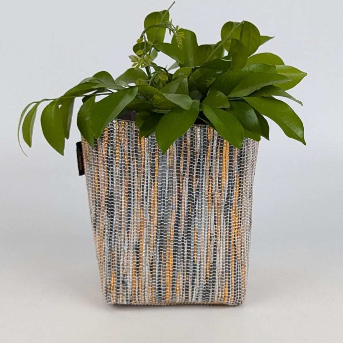 Shimmery Golden Black Handwoven Upcycled Small Grow Pot (GPS0125-004) PS_W