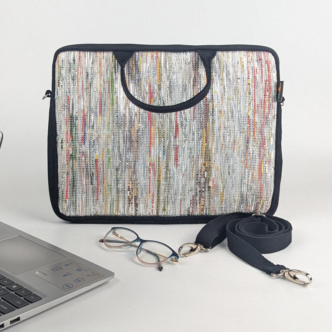 Shimmery Multi Colour mix  Upcycled Handwoven Laptop Sleeve 14 inch (LSB140225-002) PS_W