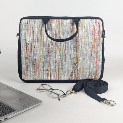 Shimmery Multi Colour mix  Upcycled Handwoven Laptop Sleeve 14 inch (LSB140225-002) PS_W