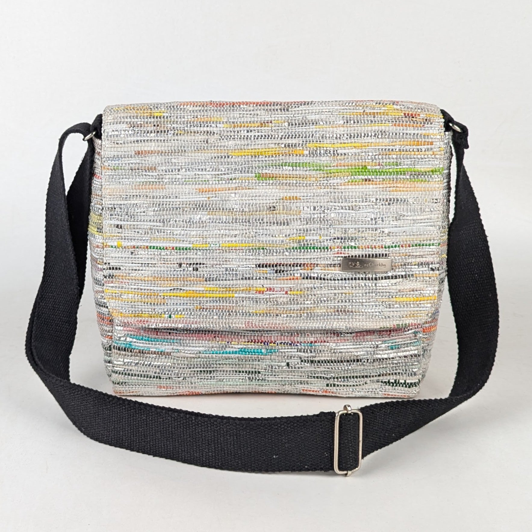 Shimmery Multicolored Upcycled Handwoven Messenger Bag (MB0924-003) PS_W