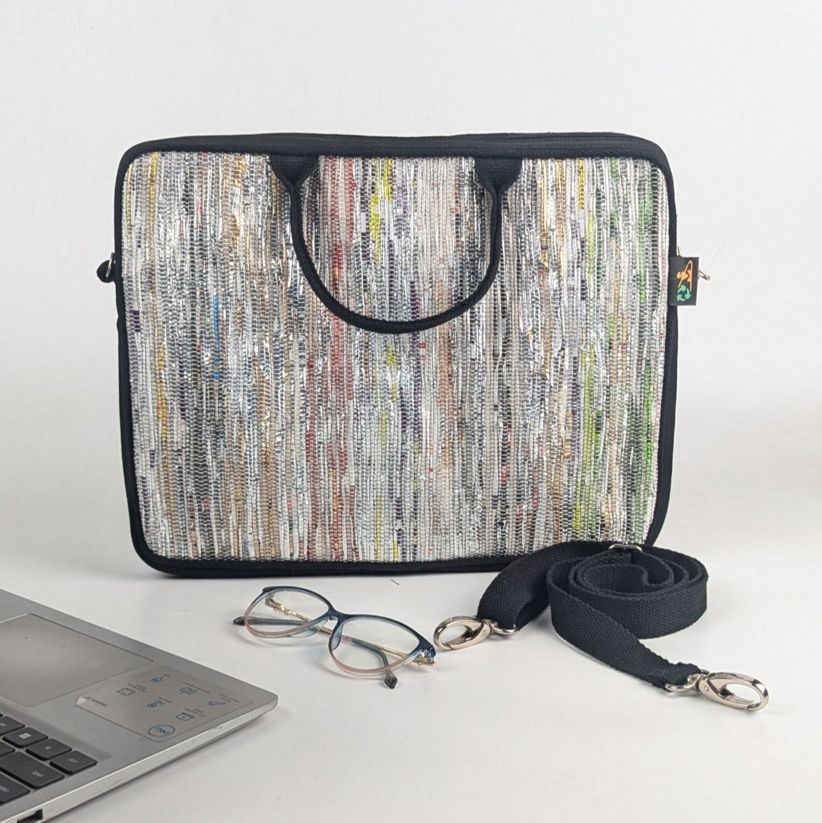 Silver Multi Colour MIx Upcycled Handwoven Laptop Sleeves 14 inches (LSB140225-013) PS_W
