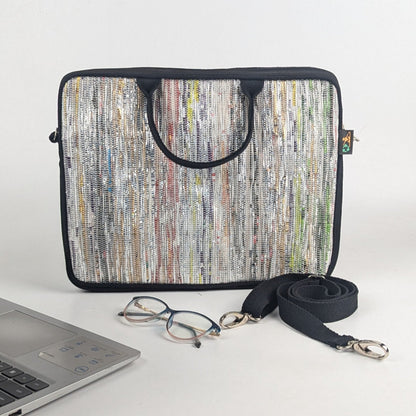 Silver Multi Colour MIx Upcycled Handwoven Laptop Sleeves 14 inches (LSB140225-013) PS_W