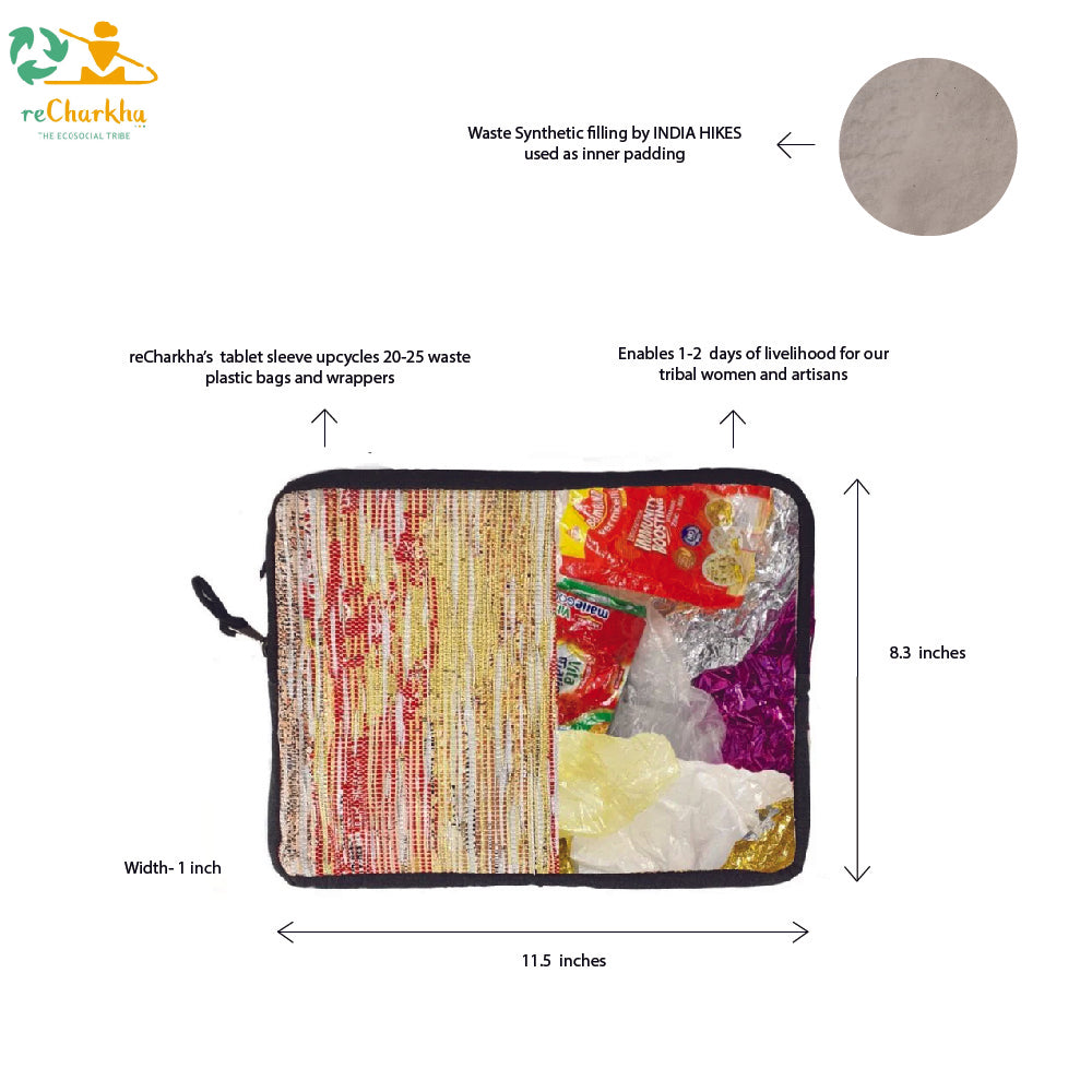 reCharkha X India Hikes Clear plastic Gold thin stripes Tablet Sleeve (TS0624-008) PS_W