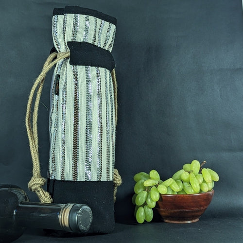 (WB0224-101) Happy Happy Wrappers and White Wrappers Stripes Upcycled Handwoven Wine Bottle Holder