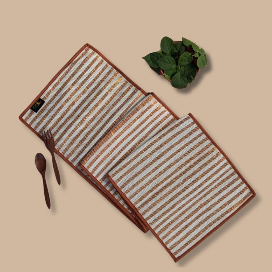White Copper Red Striped Upcycled Handwoven Table Runner (TR1224-003) PS_W 