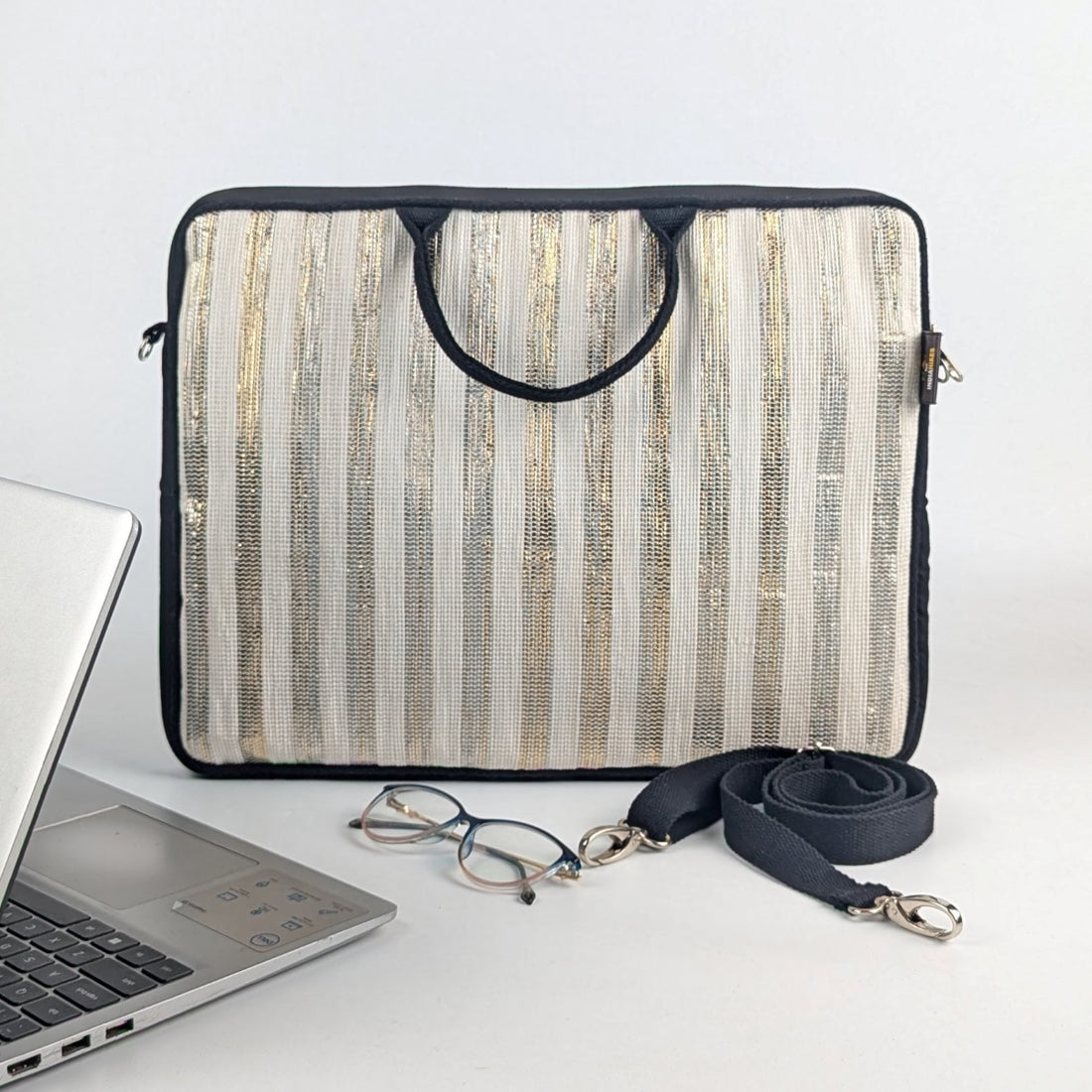 reCharkha X India Hikes Gold and White Stripes Laptop Sleeve 16 inch (LSB160624-004) PS_W